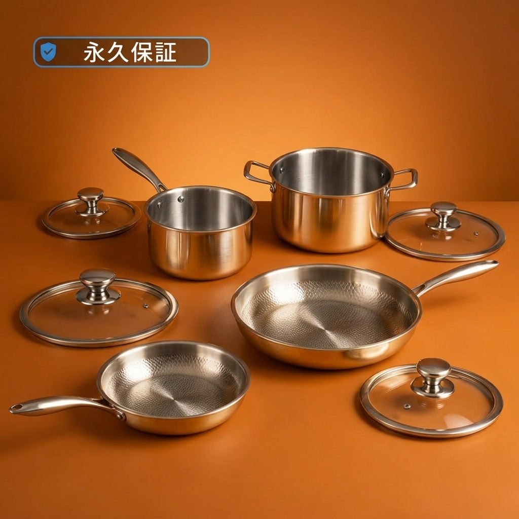 Hikagen 純チタン鍋・フライパン8点セット™｜台所ごと、入れ替える Hikagen
