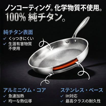 Hikagen有害物質フリーの料理に、純チタン100%フライパン