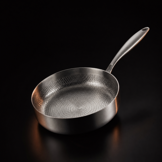 Hand-hammered high-wall titanium pan, deep PFAS-free non-stick cookware