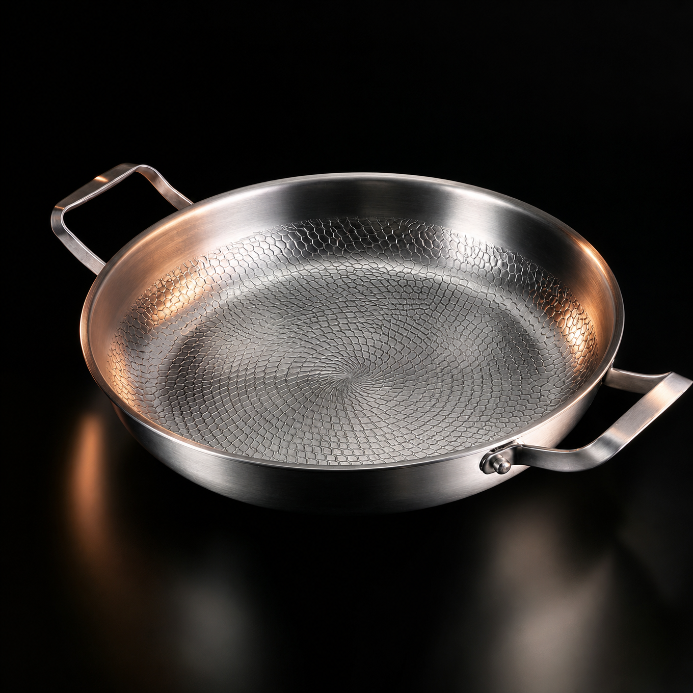 Hand-hammered two-handle titanium pan, PFAS-free oven-safe cookware